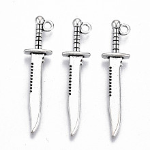 Honeyhandy Tibetan Style Alloy Pendants, Lead Free & Cadmium Free, Knife, Antique Silver, 42.5x9.5x3.5mm, Hole: 2mm