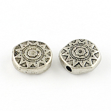 Honeyhandy Tibetan Style Alloy Beads, Cadmium Free & Lead Free, Flat Round, Antique Silver, 10x10x3.5mm, Hole: 2mm