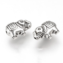 Honeyhandy Tibetan Style Alloy Beads, Elephant, Cadmium Free & Lead Free, Antique Silver, 12.5x8x5mm, Hole: 1mm