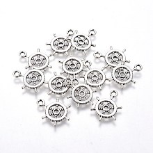 Honeyhandy Tibetan Style Alloy Helm Pendants, Lead Free & Cadmium Free, Antique Silver, 19x14x1mm, Hole: 2mm