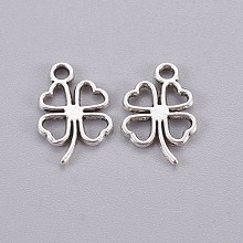 Honeyhandy Tibetan Style Alloy Pendants, Cadmium Free & Lead Free, Clover, Antique Silver, 17x11x1.5mm, Hole: 2mm