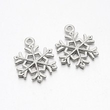 Honeyhandy Tibetan Style Alloy Pendants, Lead Free & Cadmium Free, Snowflake, for Christmas, Platinum, 21x16x2mm, Hole: 2mm