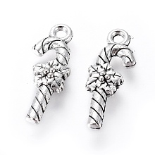 Honeyhandy Tibetan Style Alloy Christmas Crutch Pendants, Lead Free & Cadmium Free, Antique Silver, 25x10x4mm, Hole: 2mm