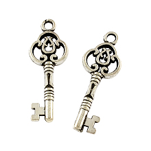 Honeyhandy Tibetan Style Alloy Skeleton Key Pendants, Cadmium Free & Lead Free, Antique Silver, 28.3x10x2.5mm, Hole: 2mm