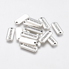 Honeyhandy Tibetan Style Alloy Rectangle Pendants, with Word Warrior, Cadmium Free & Lead Free, Antique Silver, 8x21x2mm, Hole: 2mm