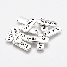 Honeyhandy Tibetan Style Alloy Rectangle with Word Believe Pendants, Inspirational Message Pendants, Cadmium Free & Lead Free, Antique Silver, 8x21x2mm, Hole: 2mm