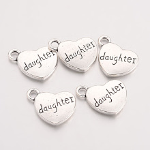 Honeyhandy Tibetan Style Heart Alloy Pendants, with Word Daughter, Cadmium Free & Lead Free, Antique Silver, 18x15x3mm, Hole: 3mm