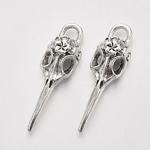 Honeyhandy Tibetan Style Alloy Pendants, Raven Skull, Cadmium Free & Lead Free, Antique Silver, 40x11.5x9.5mm, Hole: 5x4mm