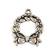 Honeyhandy Tibetan Style Alloy Christmas Wreath Pendants, Cadmium Free & Lead Free, Antique Silver, 24.5x19.2x3mm, Hole: 2mm