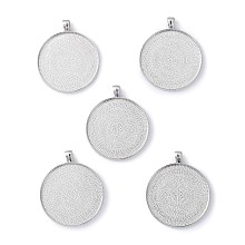 Honeyhandy Tibetan Style Flat Round Alloy Big Pendant Cabochon Settings, Plain Edge Bezel Cups, Cadmium Free & Lead Free, Antique Silver, Tray: 40mm, 51.5x43x2mm, Hole: 6x4mm