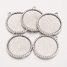 Honeyhandy Tibetan Style Flat Round Alloy Pendant Cabochon Settings, Cadmium Free & Lead Free, Antique Silver, Tray: 25mm, 32x28.5x2.5mm, Hole: 3mm