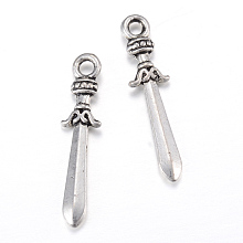 Honeyhandy Tibetan Style Alloy Pendants, Sword, Cadmium Free & Lead Free, Antique Silver, 23x5x2mm, Hole: 2mm