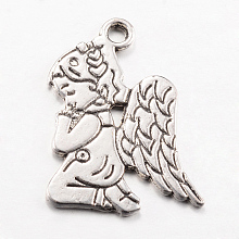 Honeyhandy Tibetan Style Alloy Pendants, Praying Angel, Cadmium Free & Lead Free, Antique Silver, 24x17x1mm, Hole: 2mm