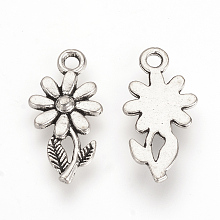 Honeyhandy Tibetan Style Alloy Pendants, Flower, Cadmium Free & Lead Free, Antique Silver, 19x10x2mm, Hole: 2mm