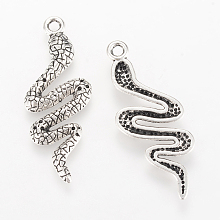 Honeyhandy Tibetan Style Alloy Pendants, Snake, Cadmium Free & Lead Free, Antique Silver, 39x15x2.5mm, Hole: 2mm