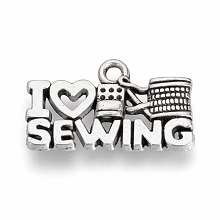 Honeyhandy Tibetan Style Alloy Pendants, Phrase I Love Sewing, Cadmium Free & Lead Free, Antique Silver, 12.5x21x2mm, Hole: 1.5mm