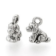 Honeyhandy Tibetan Style Alloy Puppy Pendants, Dog Charms, Cadmium Free & Lead Free, Antique Silver, 10x9x5mm, Hole: 1.5mm