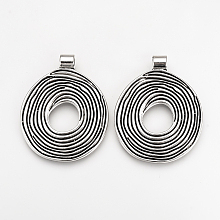 Honeyhandy Tibetan Style Alloy Pendants, Disc, Cadmium Free & Lead Free, Donut, Antique Silver, 45x36x2mm, Hole: 4mm