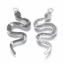 Honeyhandy Tibetan Style Alloy Big Pendants, Cadmium Free & Lead Free, Snake, Antique Silver, 53.5x25x3.5mm, Hole: 2.5mm