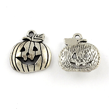 Honeyhandy Tibetan Style Zinc Alloy Pendants, Lead Free & Cadmium Free, Pumpkin Jack-O'-Lantern, Antique Silver, 18x16x3.5mm, Hole: 1.5mm