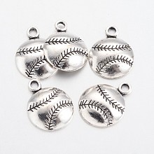 Honeyhandy Tibetan Style Zinc Alloy Pendants, Sports Charms, Lead Free & Cadmium Free, Baseball, Antique Silver, 18.2x14.2x3mm, Hole: 2mm