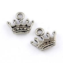 Honeyhandy Tibetan Style Zinc Alloy Pendants, Lead Free & Cadmium Free, Crown Charms, Antique Silver, 13.2x14.1x3mm, Hole: 2mm