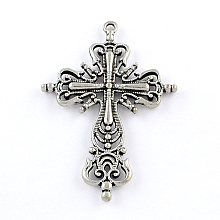 Honeyhandy Tibetan Style Zinc Alloy Big Pendants, Lead Free & Cadmium Free, Cross, Antique Silver, 64x43x4mm, Hole: 2mm