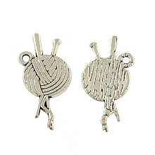 Honeyhandy Yarn Tibetan Style Zinc Alloy Pendants, Lead Free & Cadmium Free, Antique Silver, 13x26x1.5mm, Hole: 2mm