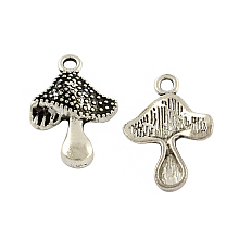 Honeyhandy Tibetan Style Zinc Alloy Mushroom Pendants, Lead Free & Cadmium Free, Antique Silver, 20.4x13.7x3.5mm, Hole: 2mm