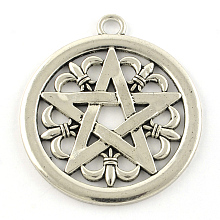 Honeyhandy Tibetan Style Alloy Pendants, Cadmium Free & Lead Free, Pentagram Star, Antique Silver, 47x41.5x2mm, Hole: 4mm