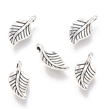 Honeyhandy Tibetan Style Alloy Pendants, Leaf, Lead Free & Cadmium Free, Antique Silver, 14x7x2.5mm, Hole: 1.5mm