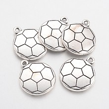 Honeyhandy Tibetan Style Alloy FootBall/Soccer Ball Hobby Pendants, Sports Charms, Lead Free & Cadmium Free, Antique Silver, 22x18.5x3.5mm, Hole: 2mm