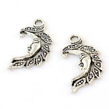 Honeyhandy Tibetan Style Alloy Pendants, Moon, Cadmium Free & Lead Free, Antique Silver, 26.5x14.8x2.8mm, Hole: 2.5mm