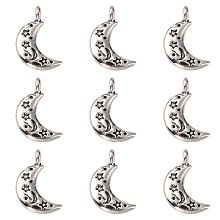 Honeyhandy Tibetan Style Alloy Pendants, Moon with Star, Cadmium Free & Lead Free, Antique Silver, 19x10.5~11x3mm, Hole: 2.8mm