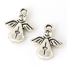 Honeyhandy Tibetan Style Alloy Pendants, Angel, Cadmium Free & Lead Free, Antique Silver, 16.5x12.8x2.5mm, Hole: 2mm