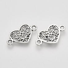 Honeyhandy Tibetan Style Alloy Links connectors, Heart, Cadmium Free & Lead Free, Antique Silver, 12x21x1.5mm, Hole: 1.8mm