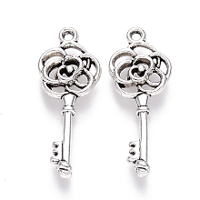 Honeyhandy Tibetan Style Alloy Pendants, Key, Cadmium Free & Lead Free, Antique Silver, 27x10.5x3mm, Hole: 1.2mm