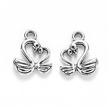 Honeyhandy Tibetan Style Alloy Charms, Swan, Cadmium Free & Lead Free, Antique Silver, 14.5x12x3mm, Hole: 1.6mm