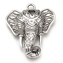 Honeyhandy Tibetan Style Alloy Big Pendants, Elephant, Cadmium Free & Lead Free, Antique Silver, Tray: 6mm, 55x47x8mm, Hole: 5mm