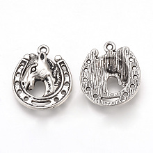 Honeyhandy Tibetan Style Alloy Pendants, Horse Head with Horseshoes, Cadmium Free & Lead Free, Antique Silver, 21x18.5x4mm, Hole: 1.5mm