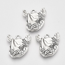 Honeyhandy Tibetan Style Alloy Pendants,  Cadmium Free & Lead Free, Rhinoceros Shape, Antique Silver, 21x20x4.5mm, Hole: 2mm