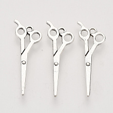 Honeyhandy Tibetan Style Alloy Pendants, Cadmium Free & Lead Free, Scissor Shape, Antique Silver, 30.5x10.5x1.5mm, Hole: 1.6mm