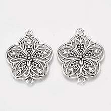 Honeyhandy Tibetan Style Alloy Links connectors, Flower, Lead Free & Cadmium Free, Antique Silver, 37x31x3mm, Hole: 2mm