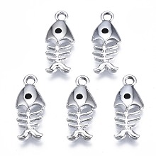 Honeyhandy Alloy Enamel Pendants, Cadmium Free & Lead Free, Fishbone, Platinum, 18.5x8x3mm, Hole: 1.8mm