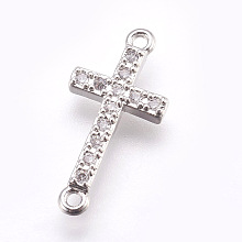 Honeyhandy Brass Micro Pave Cubic Zirconia Links, Clear, Lead Free & Cadmium Free, Sideways Cross, Platinum, 18x9x2mm, Hole: 1mm