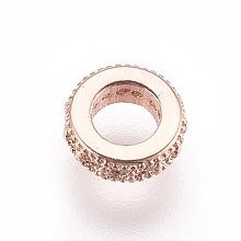 Honeyhandy Brass Micro Pave Cubic Zirconia Beads, Lead Free & Cadmium Free, Flat Round, Clear, Rose Gold, 6x2mm, Hole: 3mm