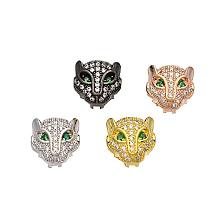 ARRICRAFT Rack Plating Brass Micro Pave Cubic Zirconia Leopard Hollow Beads, Lead Free & Cadmium Free, Mixed Color, 11x11x6mm, Hole: 2mm