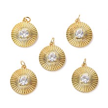 Honeyhandy Brass Micro Pave Cubic Zirconia Pendants, Long-Lasting Plated, Cadmium Free & Lead Free, Flat Round, Real 18K Gold Plated, 19x17x4mm, Hole: 3.4mm