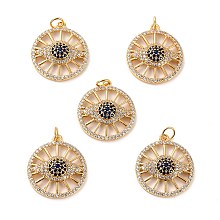 ARRICRAFT Brass Micro Pave Cubic Zirconia Pendants, Long-Lasting Plated, Cadmium Free & Lead Free, Flat Round with Eye, Real 18K Gold Plated, 22x20x5.5mm, Hole: 3.5mm