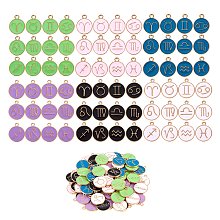 Arricraft Alloy Enamel Pendants, Flat Round with Constellation, Light Gold, Cadmium Free & Lead Free, Mixed Color, 22x18x2mm, Hole: 1.5mm, 12 Constellations, 12pcs/set, 6 colors, 1set/color, 6sets/box, 72pcs/box